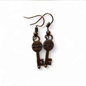 Handmade Antique Bronze Skeleton Key Earrings